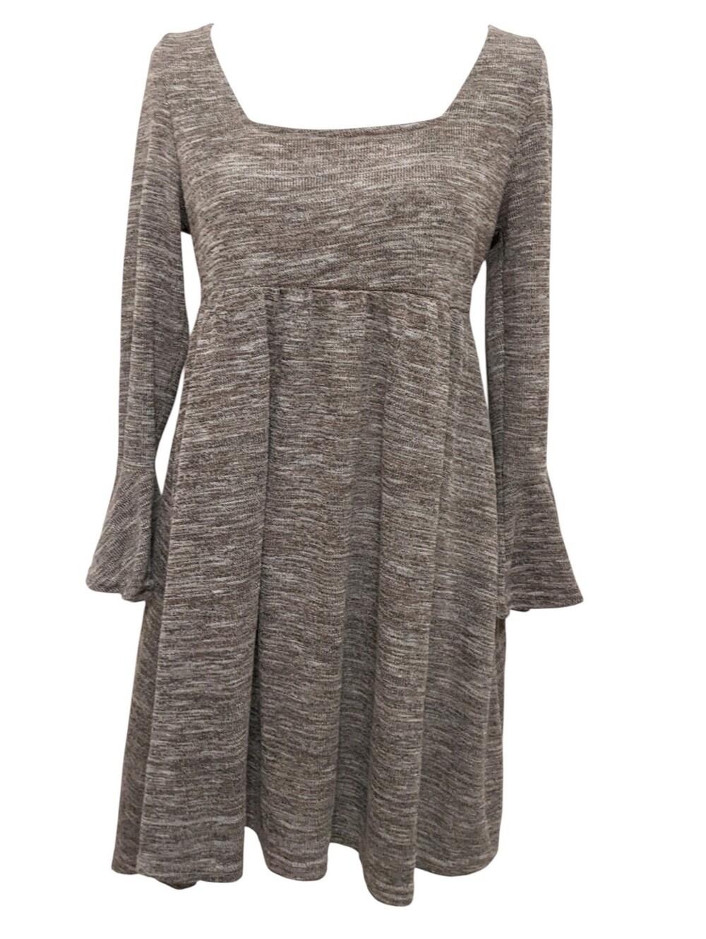 Empire Waist Milkmaid Dress Heather Gray Bell Sleeve  Knee-length Size Medium